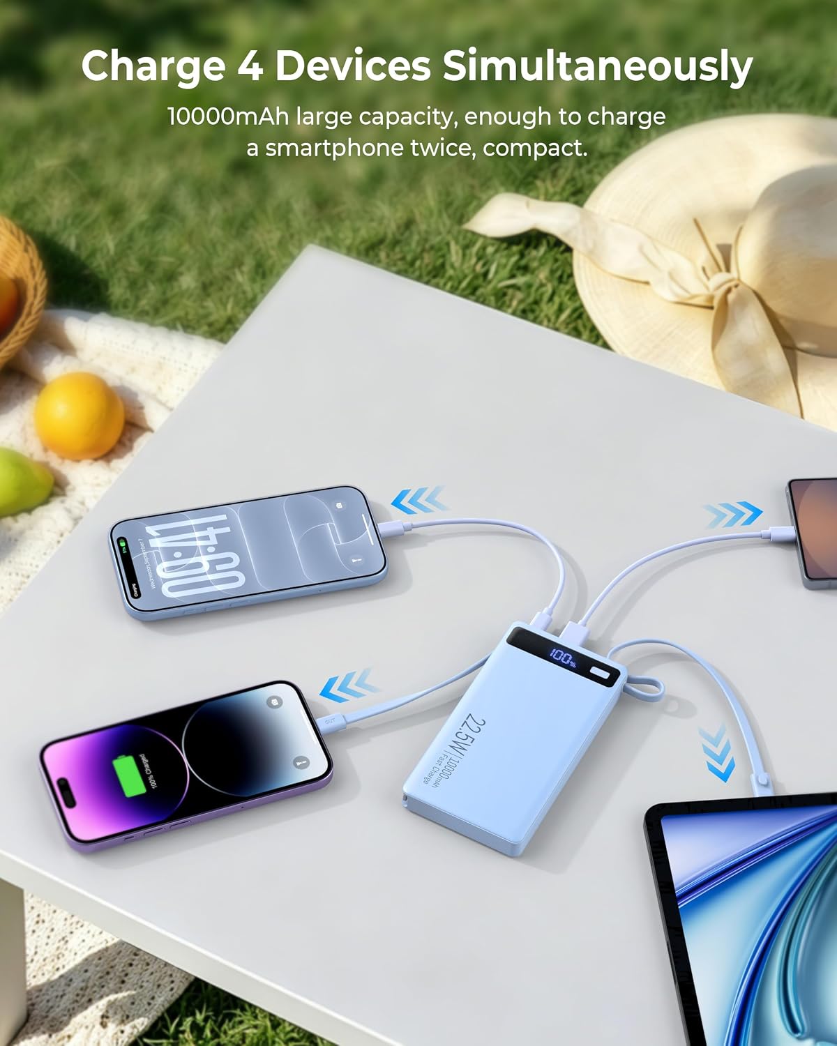 PowerBank con 2 cables incorporados 10000mAh, cargador de viaje por...