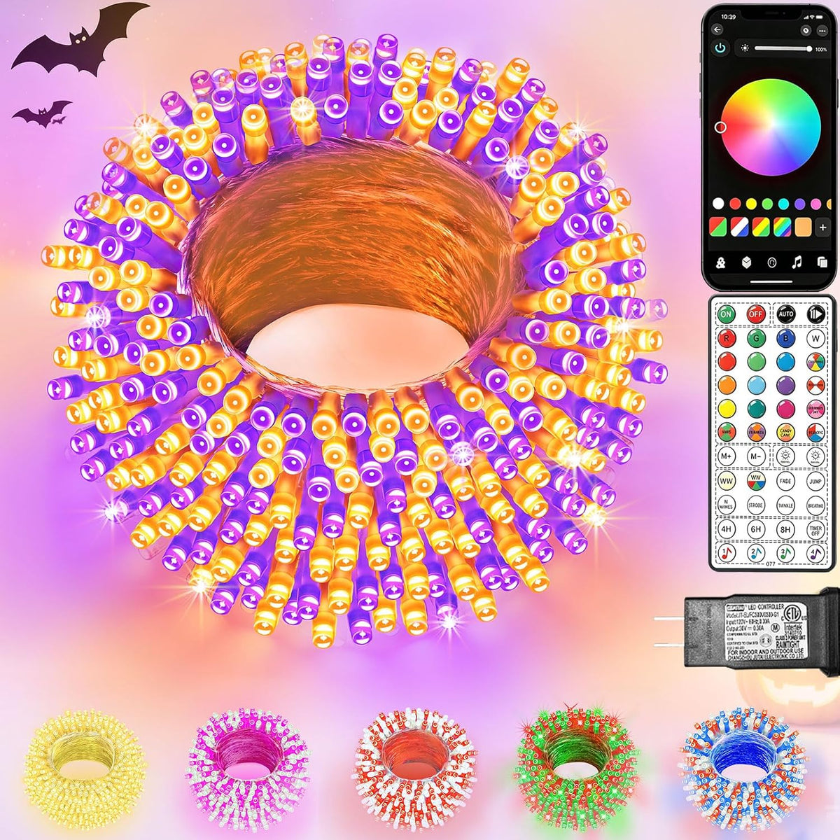 Luces de Navidad inteligentes que cambian de color, 33 pies, 100 lu...