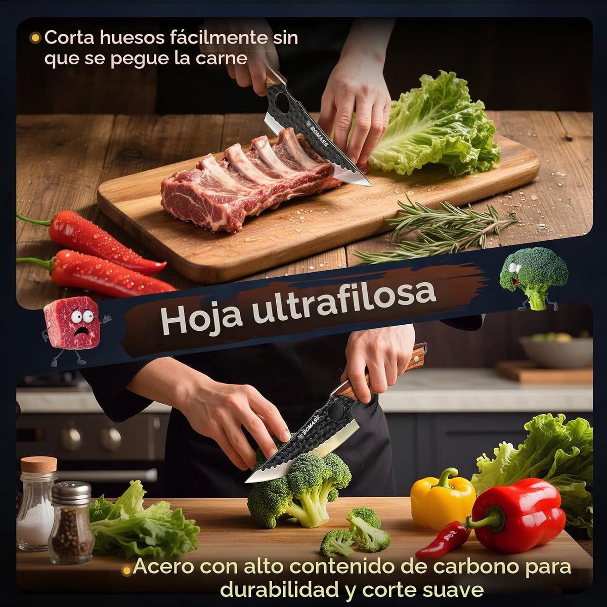 BOMASSFORGE Juego de cuchillos de carnicero de 5 piezas, juego de c...