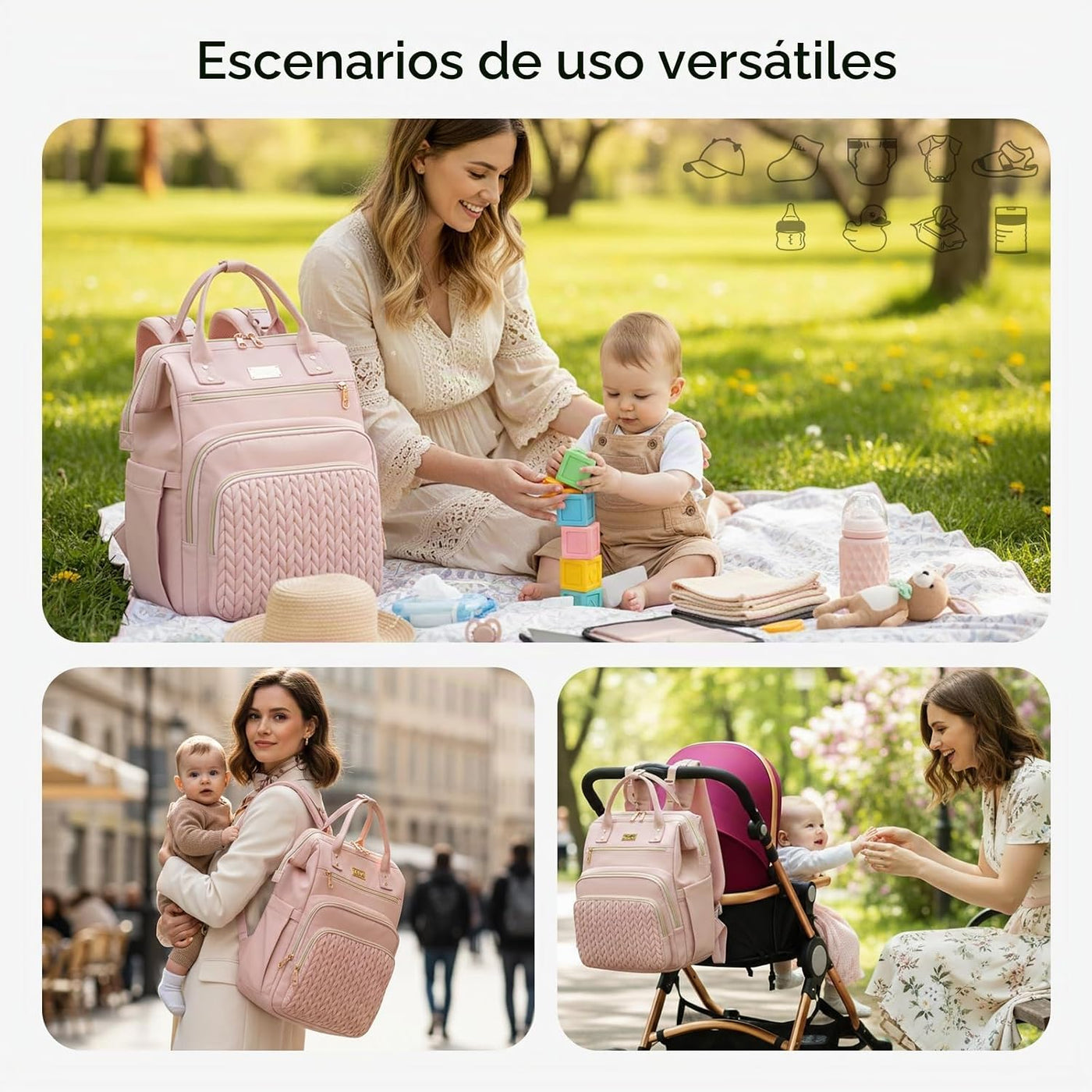 AIJIEKE Bolsa de pañales, mochila grande para pañales de bebé de gr...