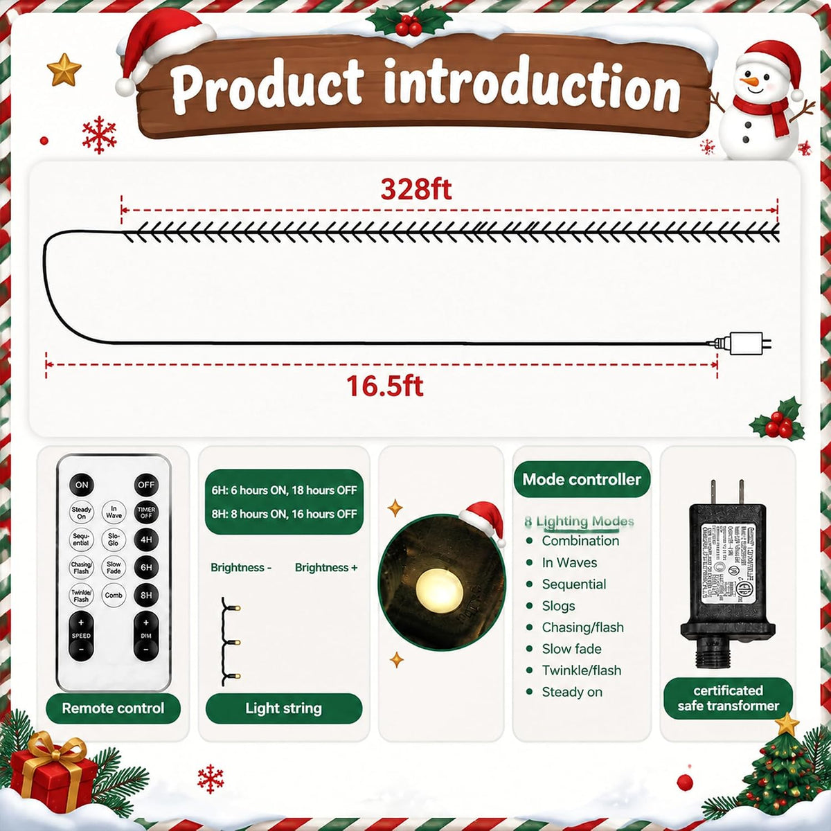 TW SHINE Luces de Navidad, 1000 luces LED de 328 pies para árbol de...