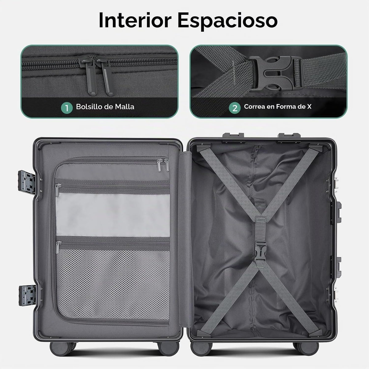cllson Equipaje de mano con marco de aluminio con portavasos, malet...