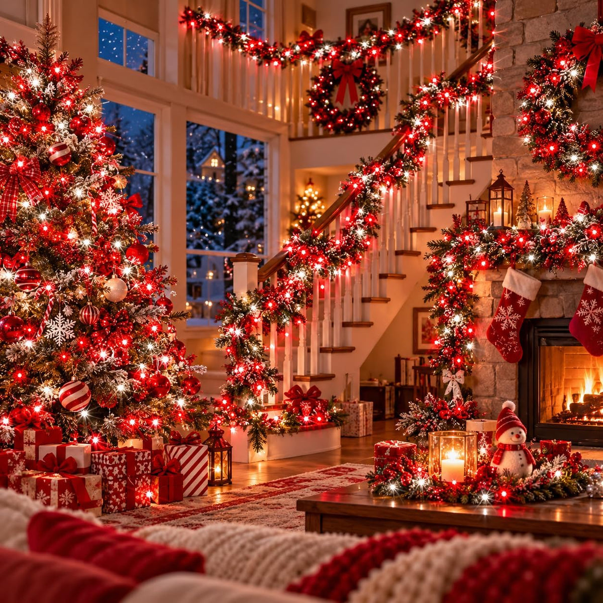 Cadena de luces de Navidad conectables de 88 pies y 240 LED para ex...