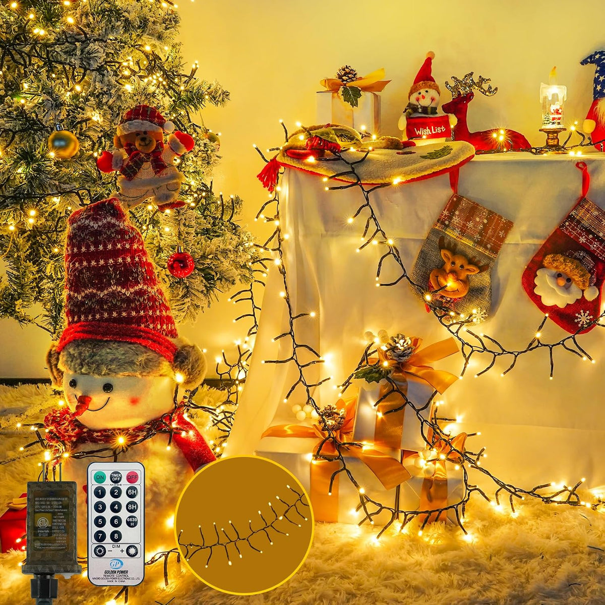 BHCLIGHT Luces navideñas en racimo de 1000 LED de 50 pies con contr...