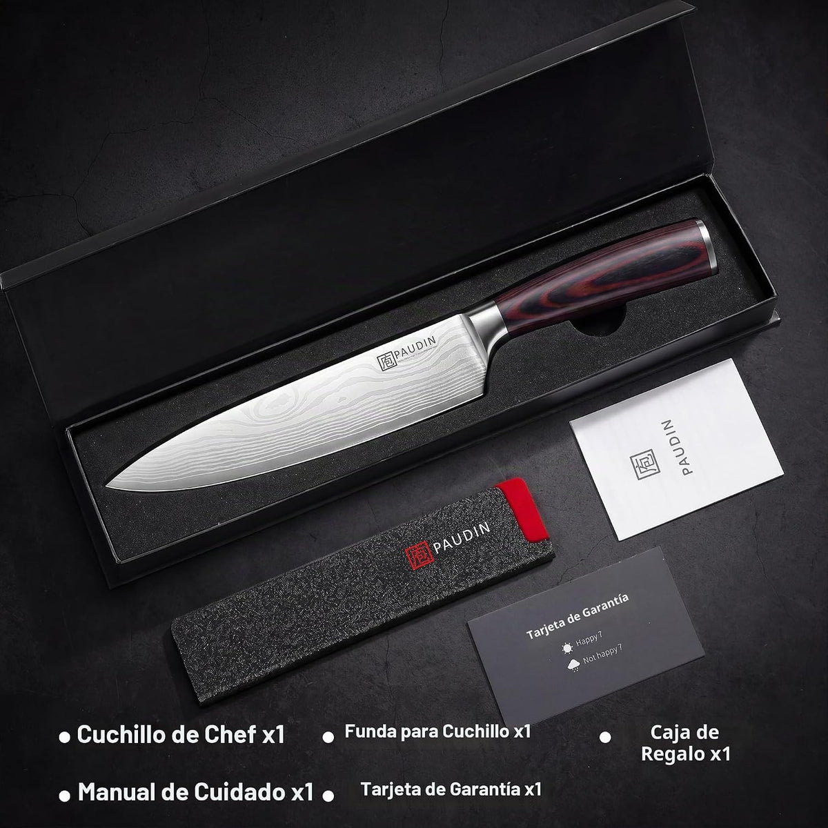 PAUDIN Cuchillo de chef, cuchillo de cocina afilado de acero inoxid...