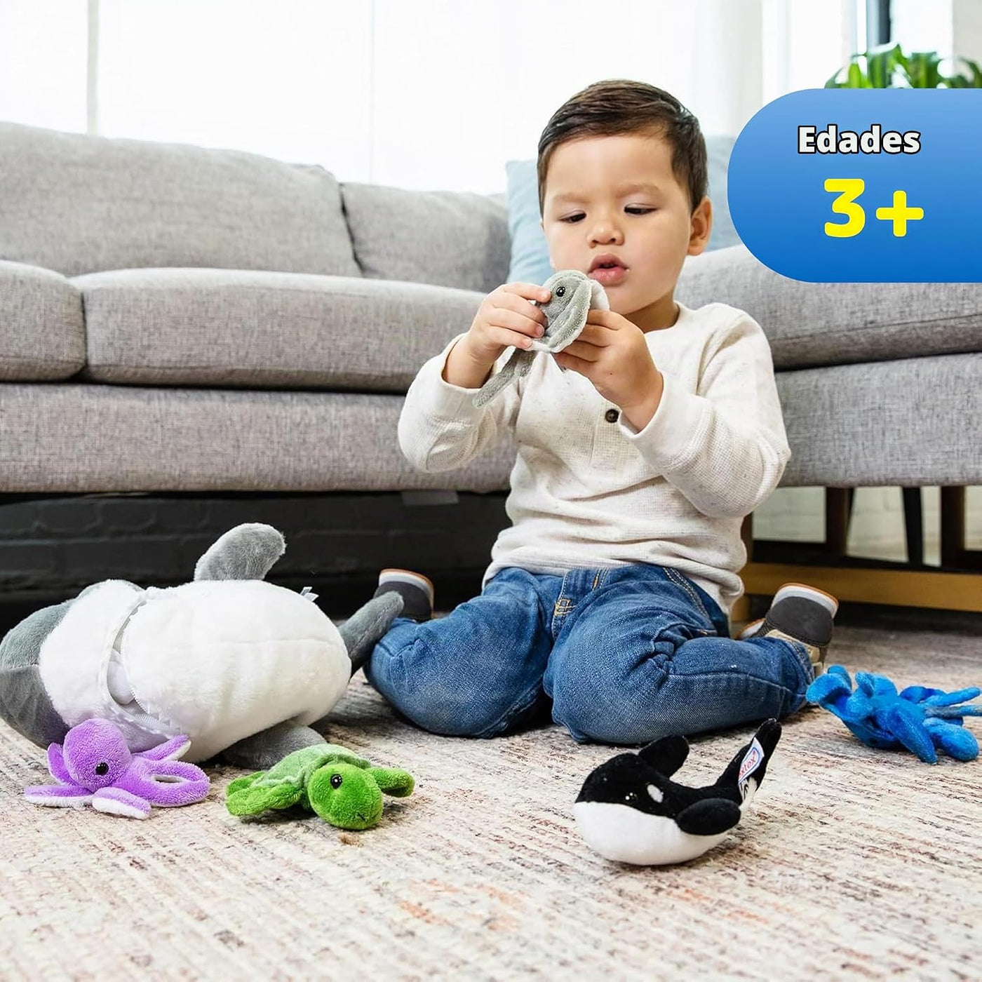PREXTEX Peluche de tiburón juguete relleno con 5 animales marinos,...