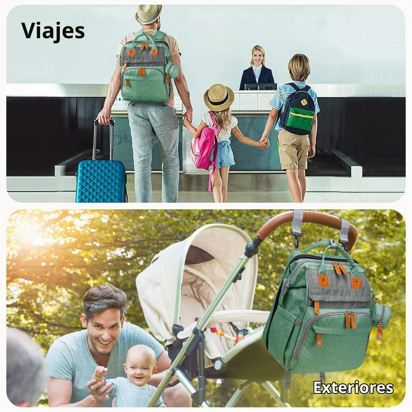 KABAQOO Mochila para pañales con estación de cambio desmontable, bo...
