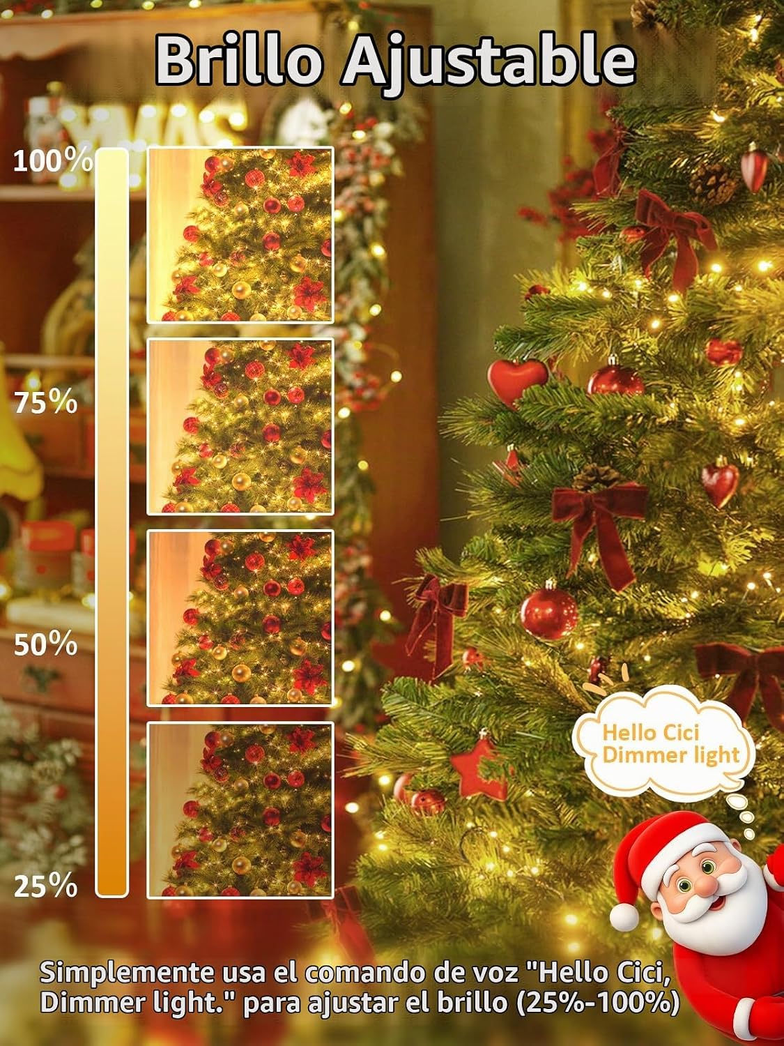 200 luces LED para árbol de Navidad con control por voz/botón para...