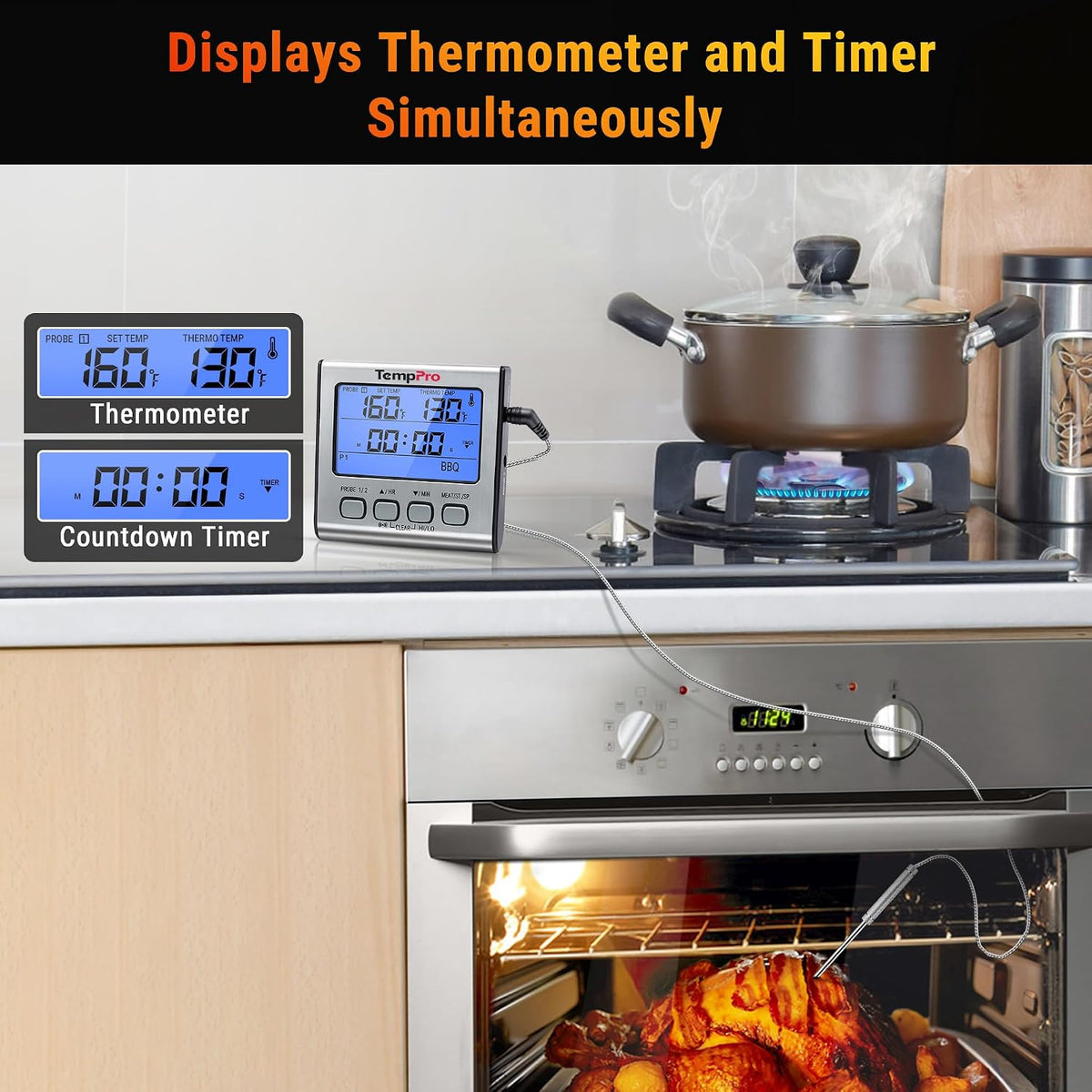 TempPro TempTrack Termómetro digital para cocinar carne con sonda d...