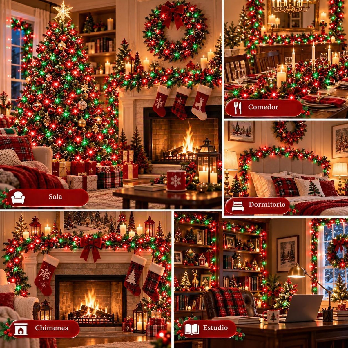 Guirnalda de luces navideñas conectables de 88 pies y 240 LED para...