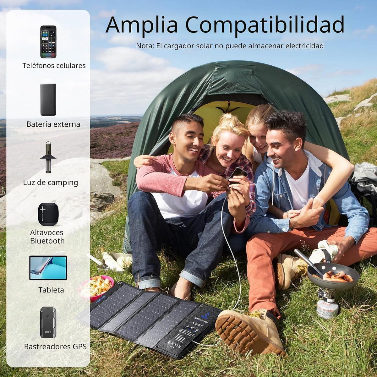 BigBlue Cargador de panel solar de alta eficiencia de 28 W con USB-...