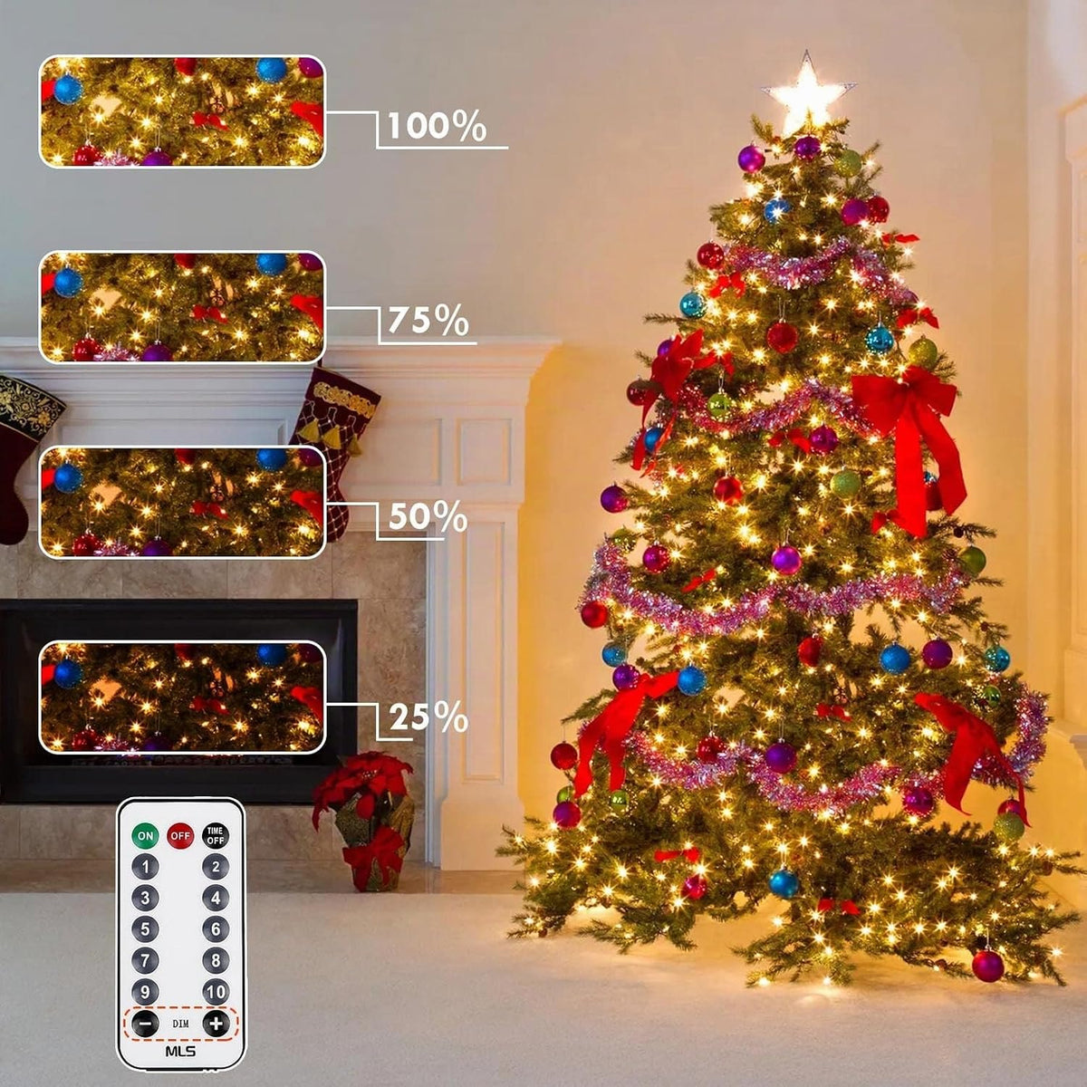 Luces navideñas que cambian de color conectables de 75,8 pies con t...
