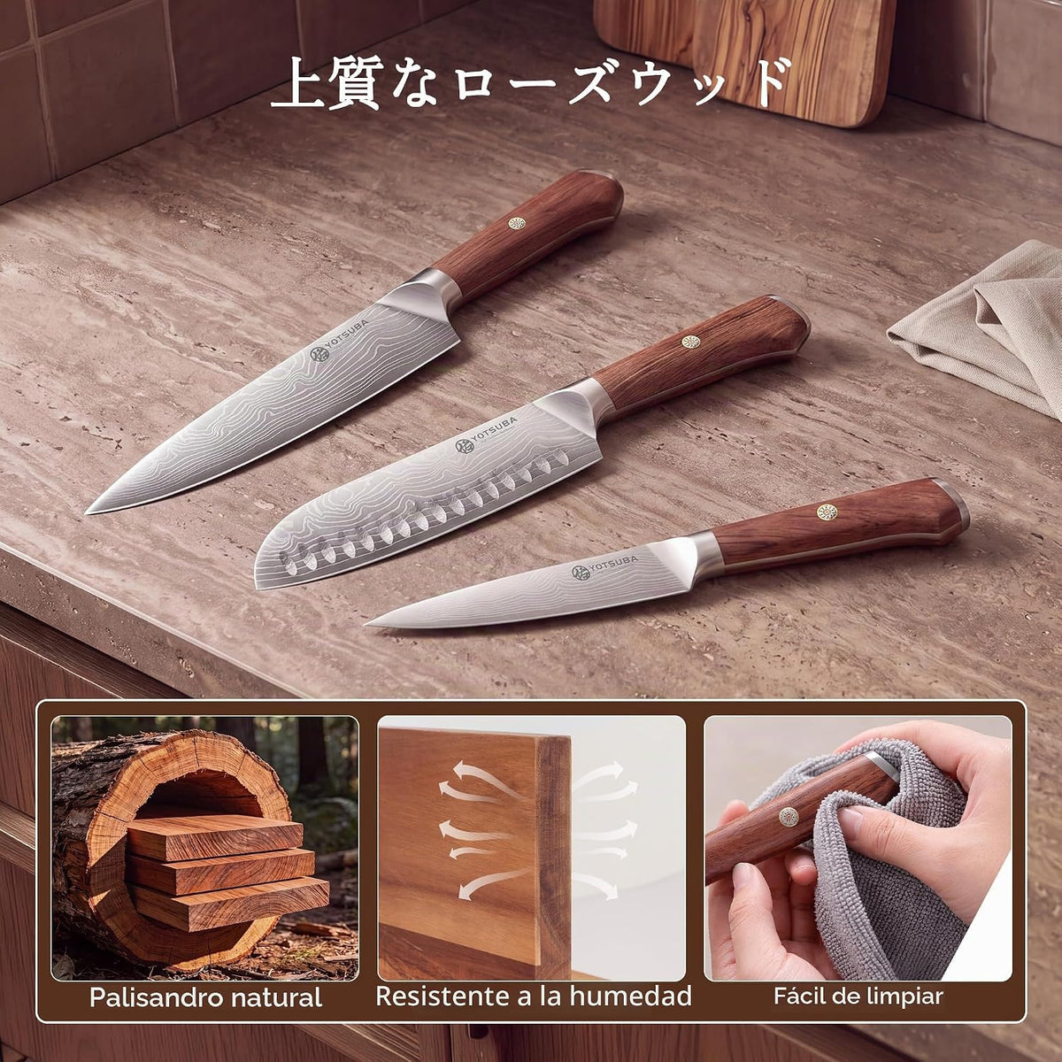 Juego de cuchillos de cocina YOTSUBA 3 piezas, juego de cuchillos d...