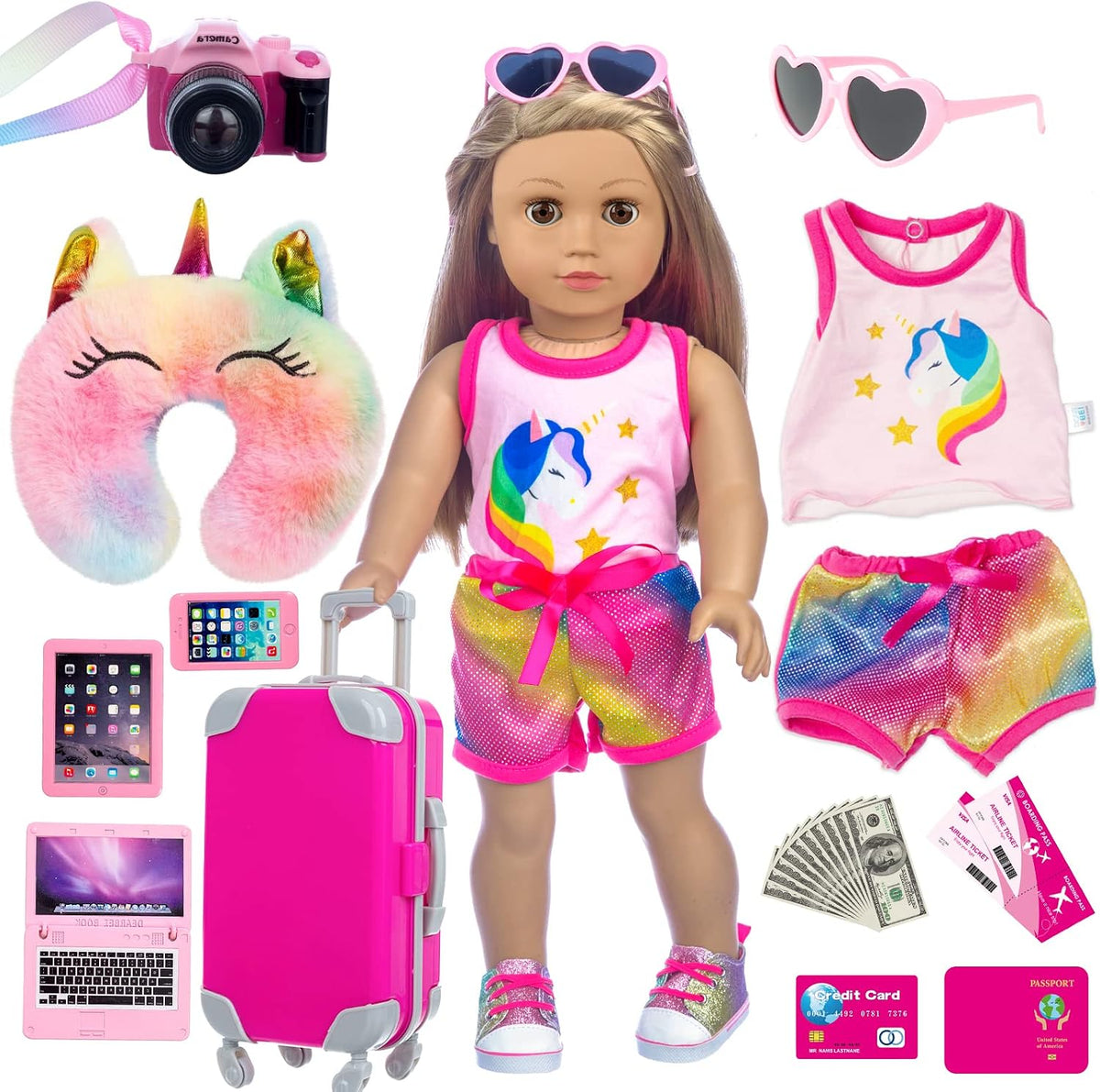 XFEYUE Juego de 23 piezas de ropa y accesorios para muñecas america...