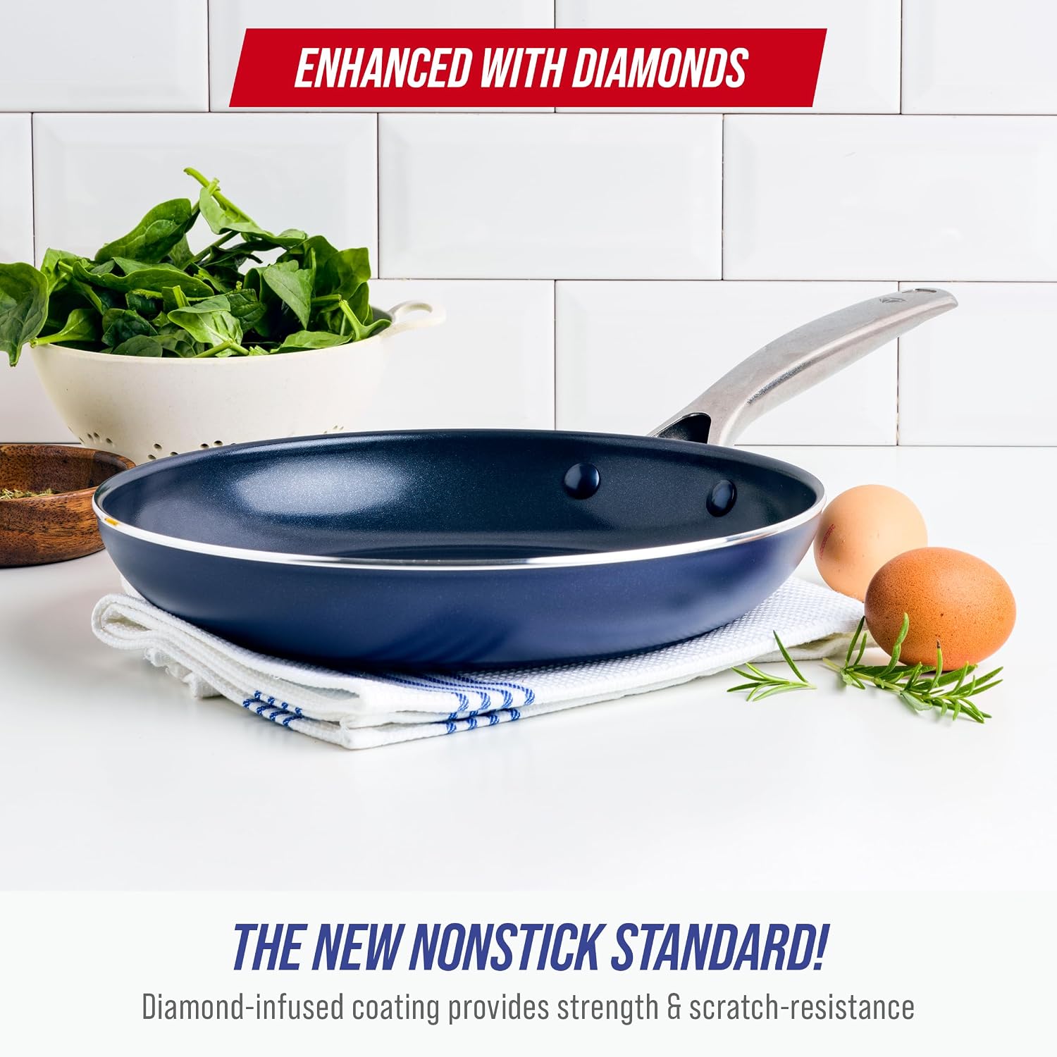 Blue Diamond - Sartén de 12 pulg de cerámica con infusión de diaman...