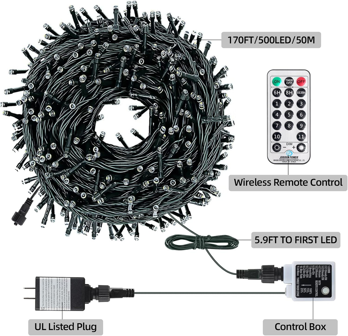 MZD8391 Luces LED de Navidad de 170 pies, 500 luces LED para interi...