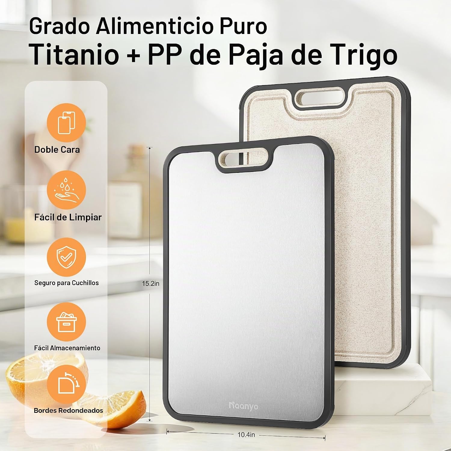 Tabla de cortar de titanio para cocina, titanio puro de grado alime...