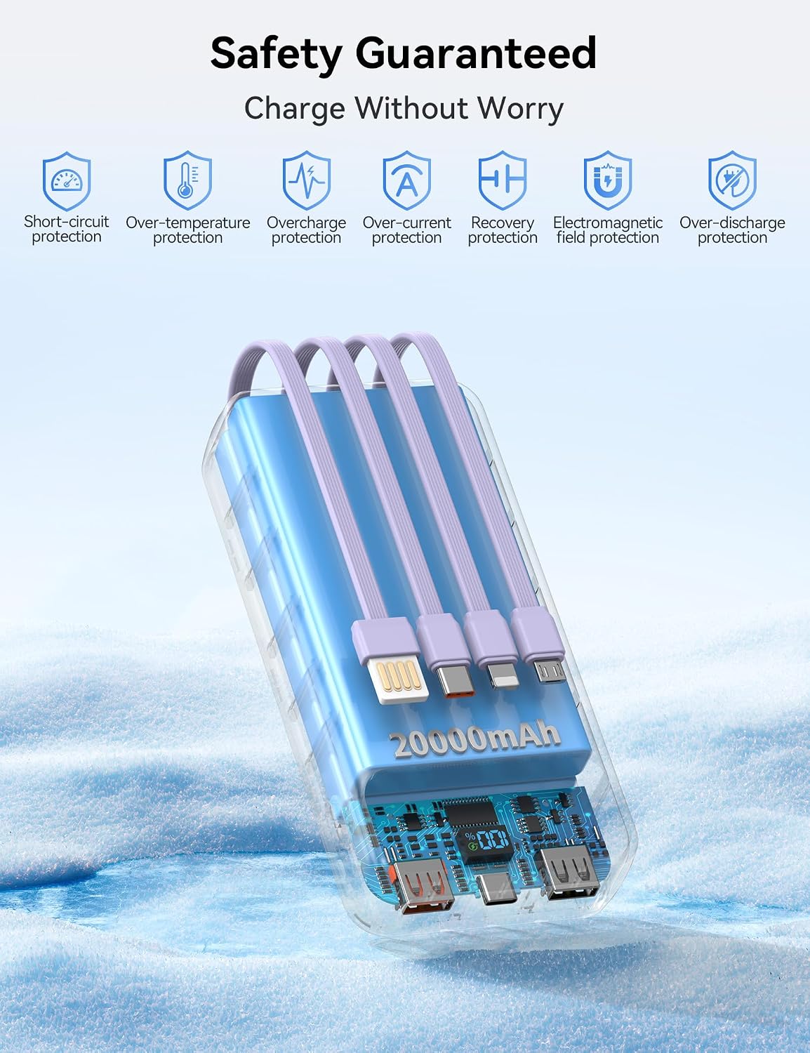 Nusyddy Cargador portátil de 20000 mAh con 4 cables incorporados y...