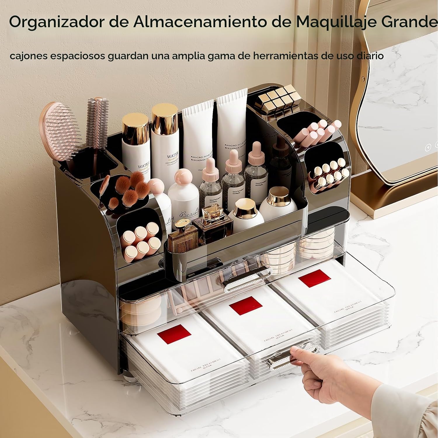UFORU Organizador de maquillaje para encimera con 2 cajones grandes...