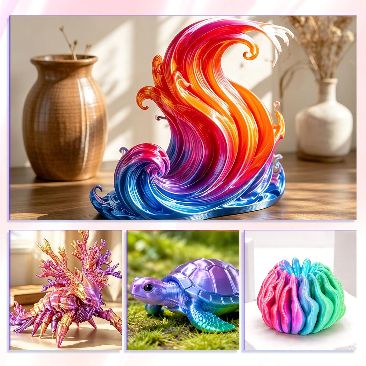 UGUESS Paquete de filamentos 3D de seda PLA+, tricolor brillante, 0...