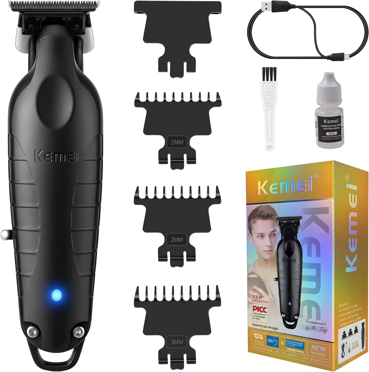 KEMEI 2299 - Cortadora de pelo inalámbrica para hombres, recortador...