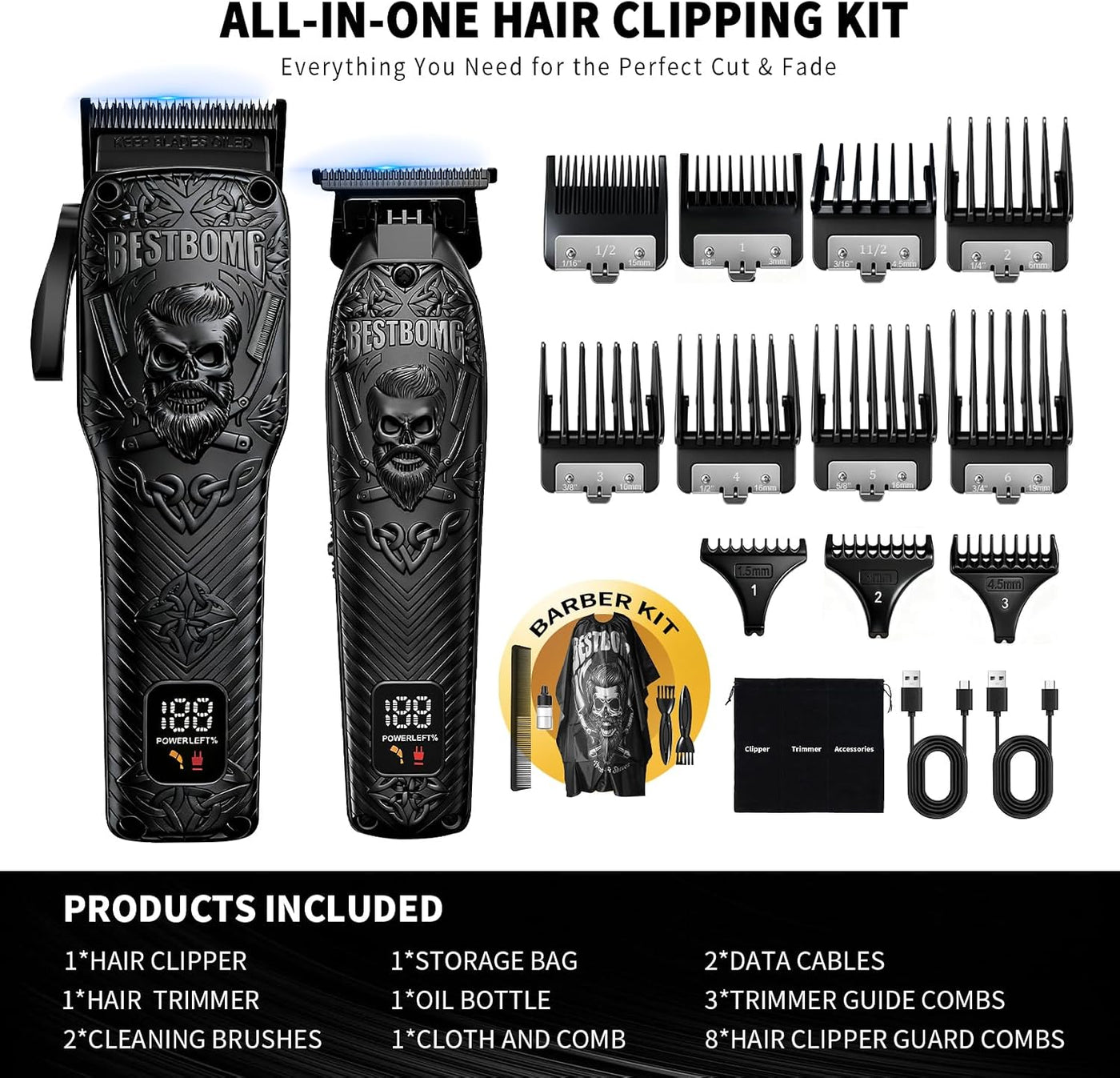 BESTBOMG Kits y juegos de cortapelos profesionales inalámbricos par...