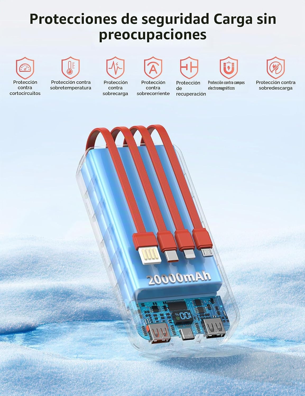 Nusyddy Cargador Portátil 20000mAh con 4 Cables Integrados y 6 Sali...