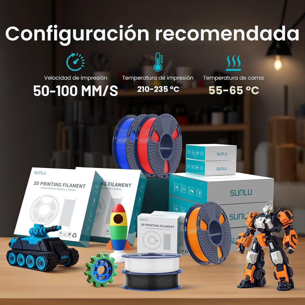 SUNLU Filamento PLA Plus de 0.07 in, cian, 2.2 lbs | Filamento PLA...