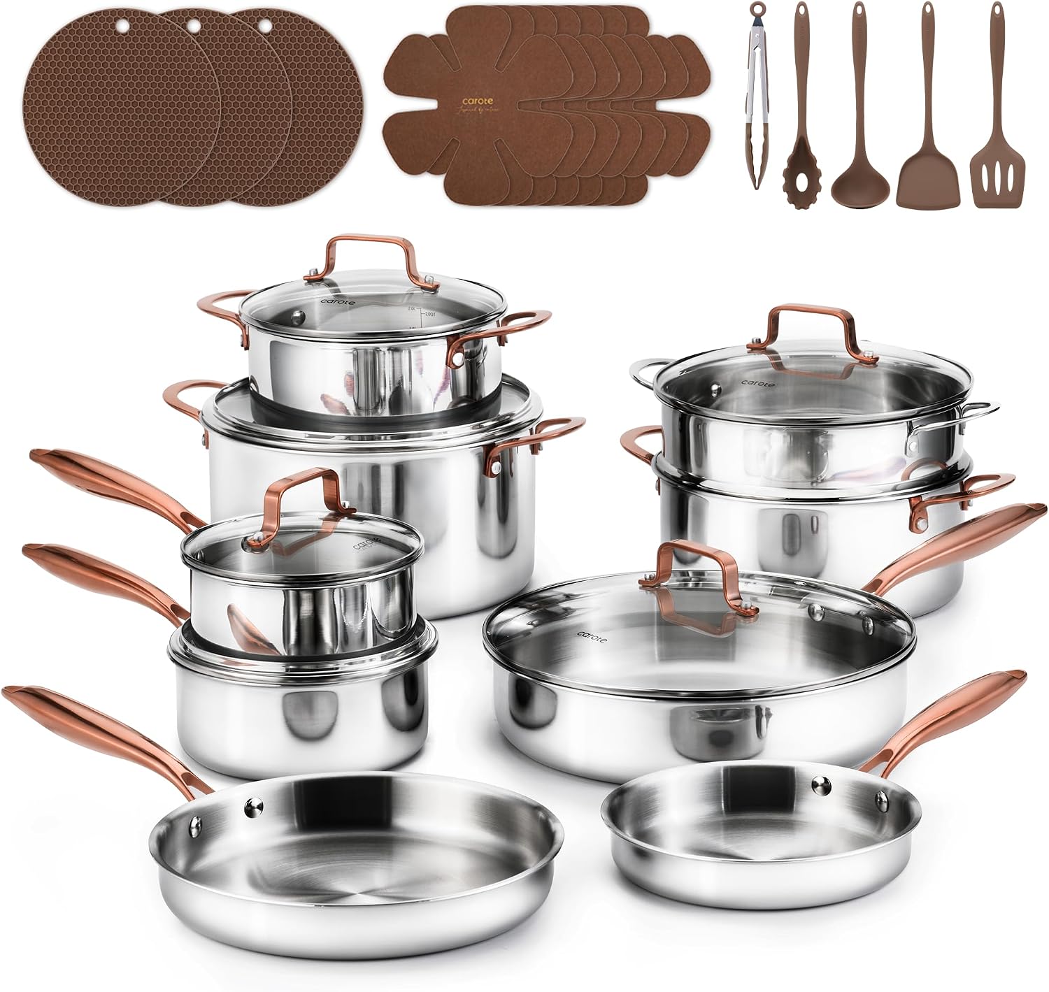 CAROTE Juego de utensilios de cocina de acero inoxidable de tres ca...