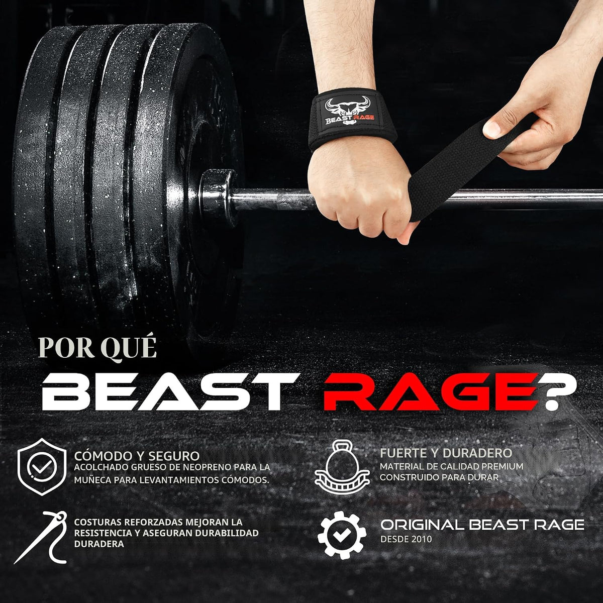 BEAST RAGE Correas de Levantamiento de Muñecas para Levantamiento d...