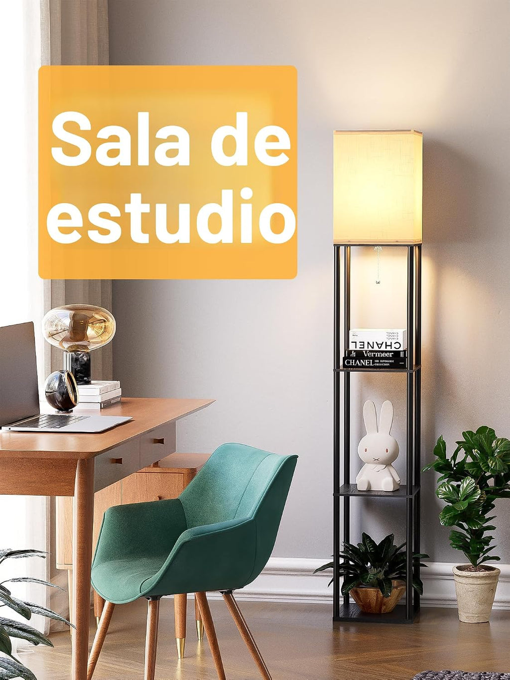 Lámpara de pie con estantes para sala de estar, paquete de 2, lámpa...