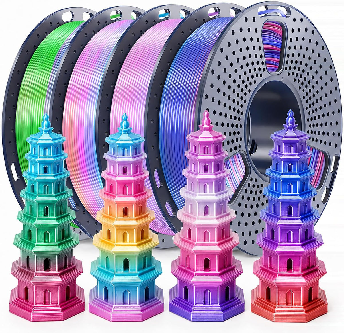 SUNLU Rainbow Silk PLA 0.07 in, paquete de carrete de 8.82 oz, fila...