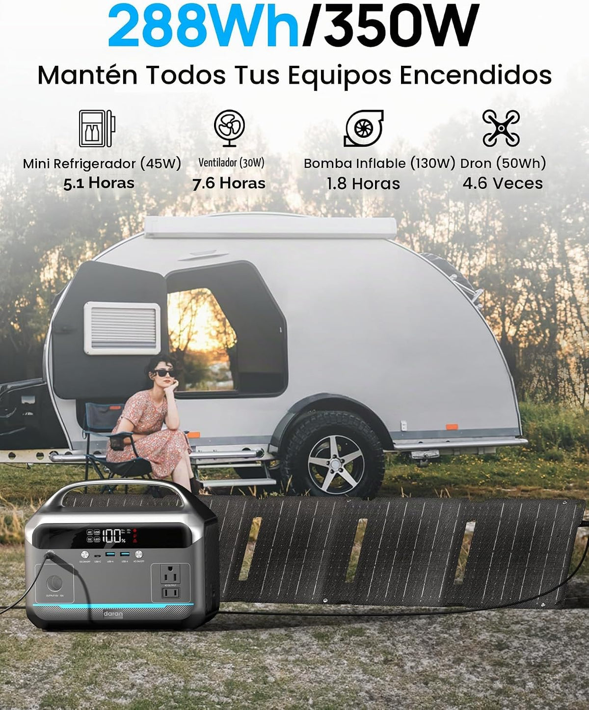 Estación de energía portátil de 350 W con panel solar plegable de 4...