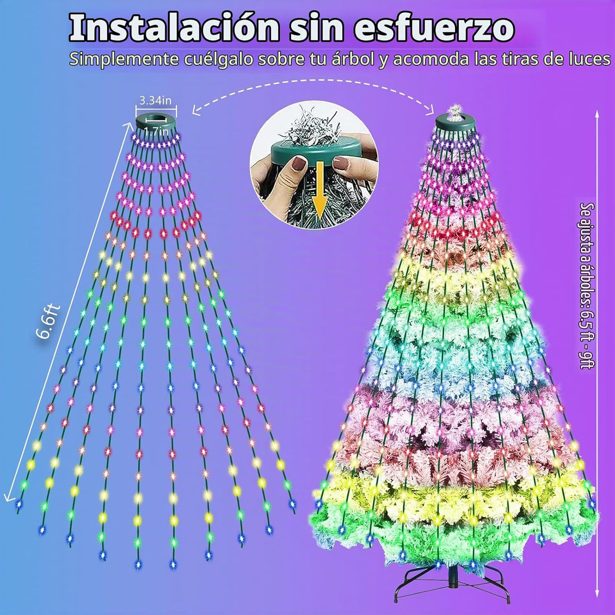 ROSE ME 200 luces LED para árbol de Navidad, 6.6 pies x 10 cuerdas,...