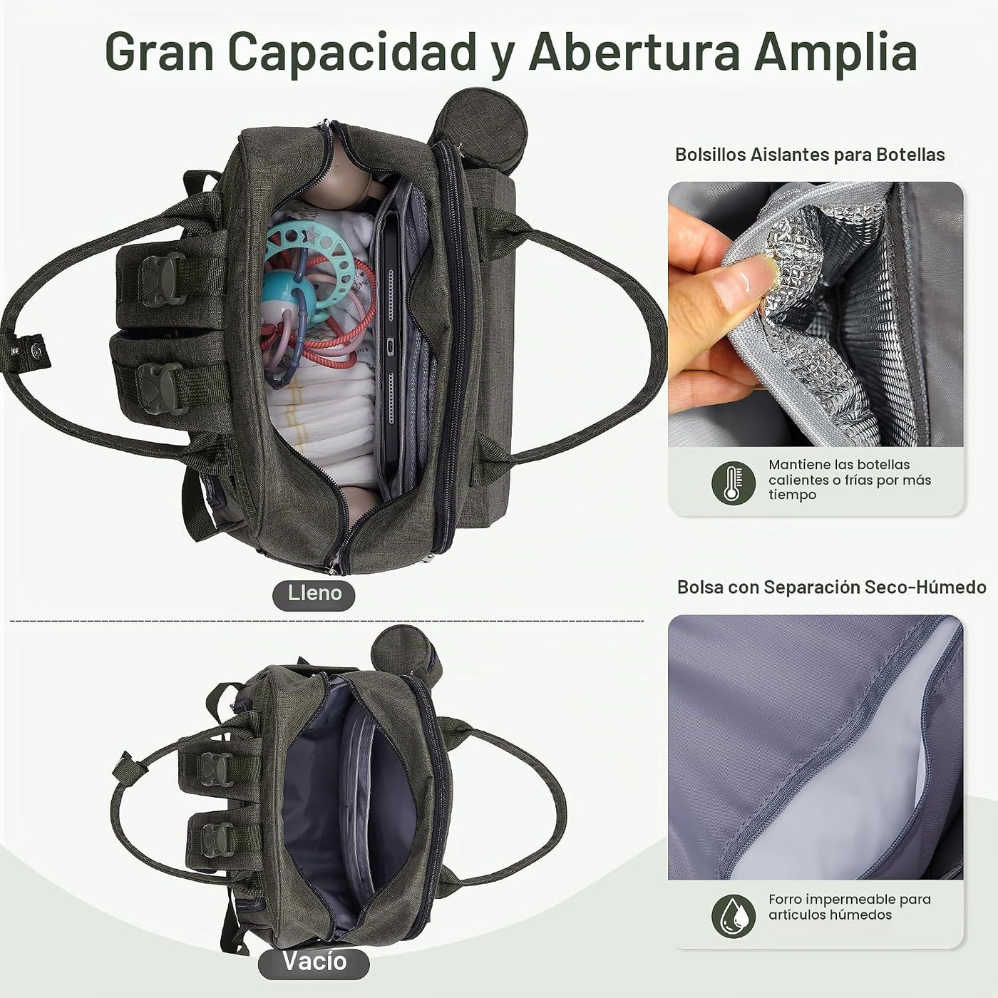 Allovely Mochila moderna para pañales para mamás y papás con bolsil...