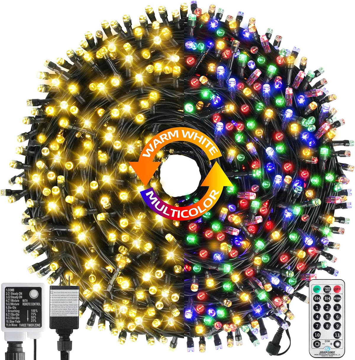 MZD8391 - Cadena de 262 pies de luces LED para Navidad que cambian...