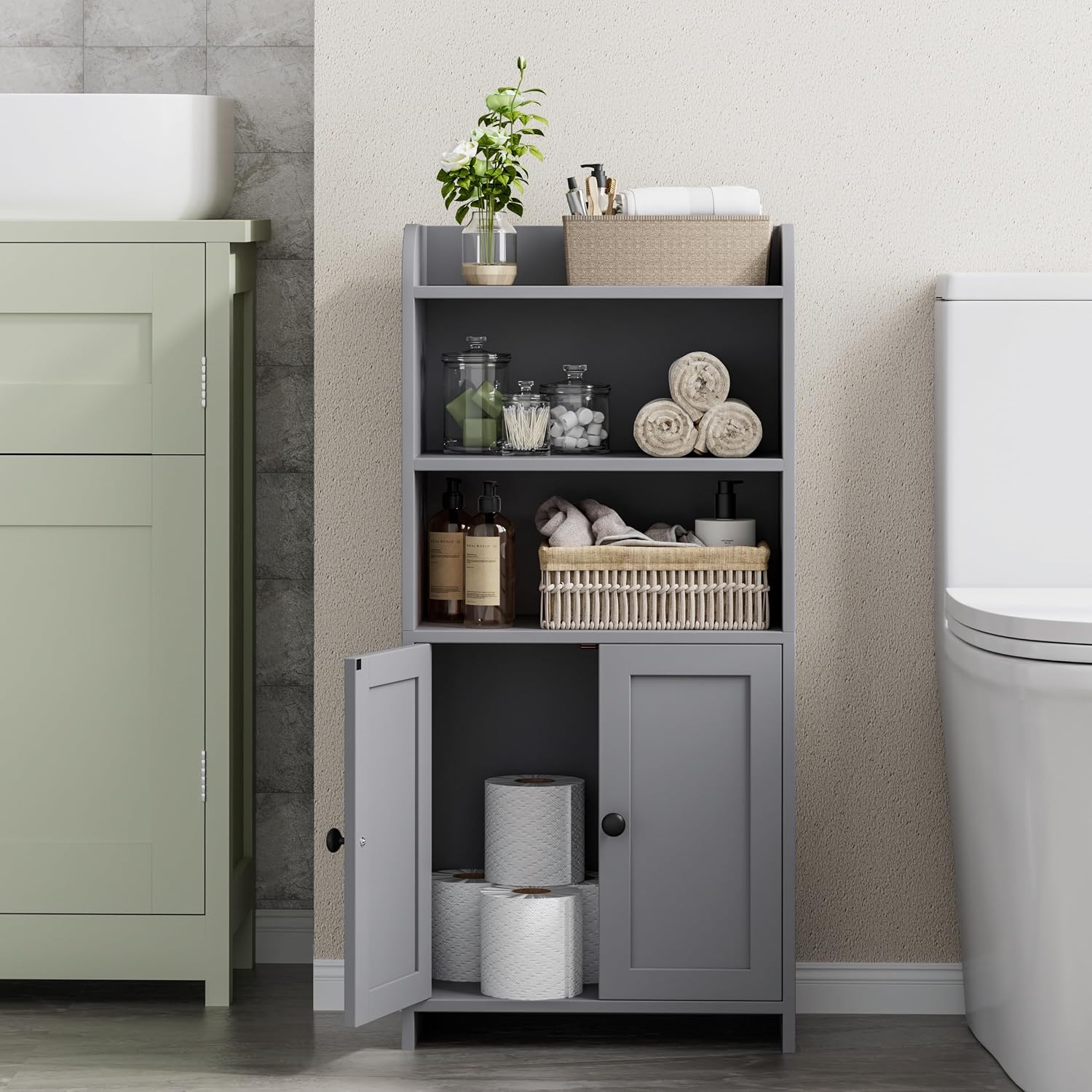 Homhedy Armario de almacenamiento de baño pequeño, almacenamiento i...