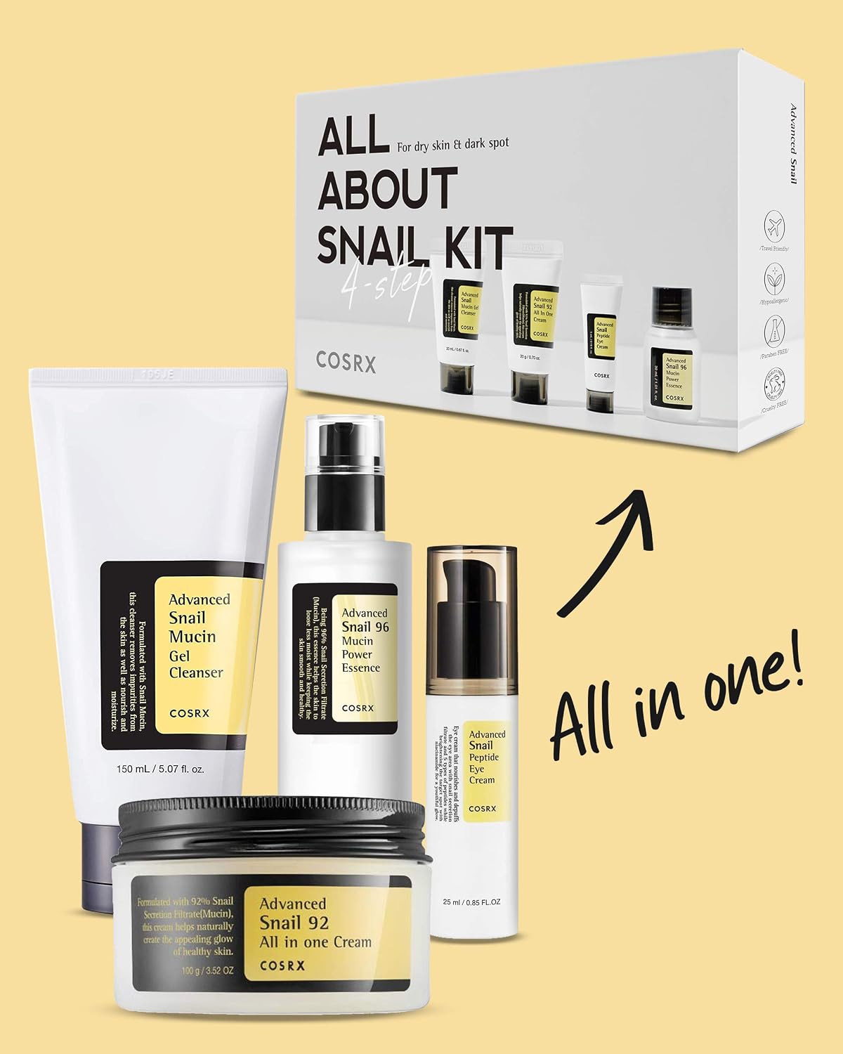 COSRX All About - Juego de caracol + máscara de hidrogel 3EA, kit d...