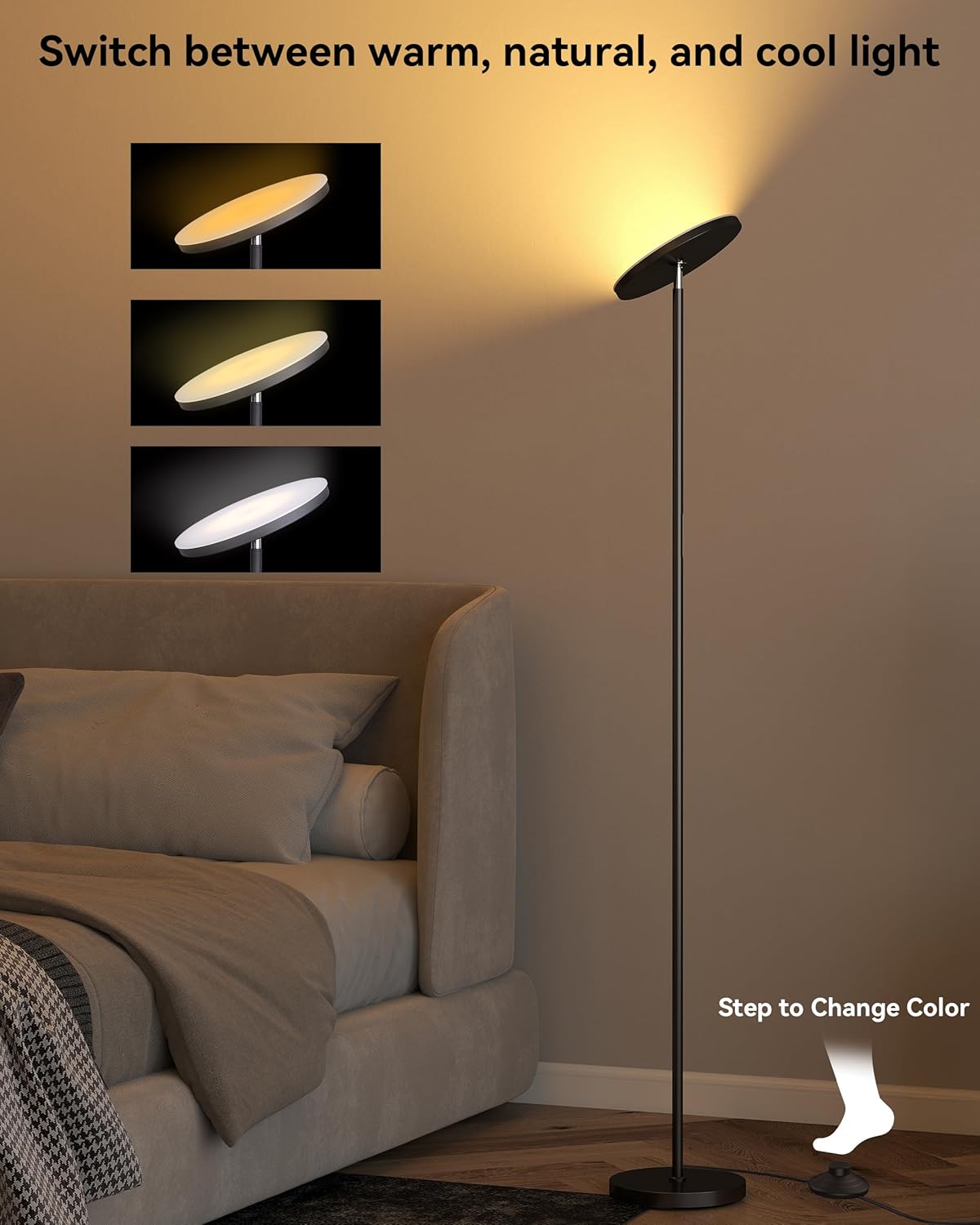 JOOFO Lámpara de pie LED Torchiere con control remoto, lámpara de p...