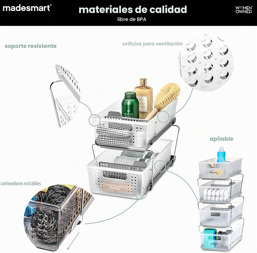 madesmart Organizador de 2 niveles, almacenamiento deslizable para...