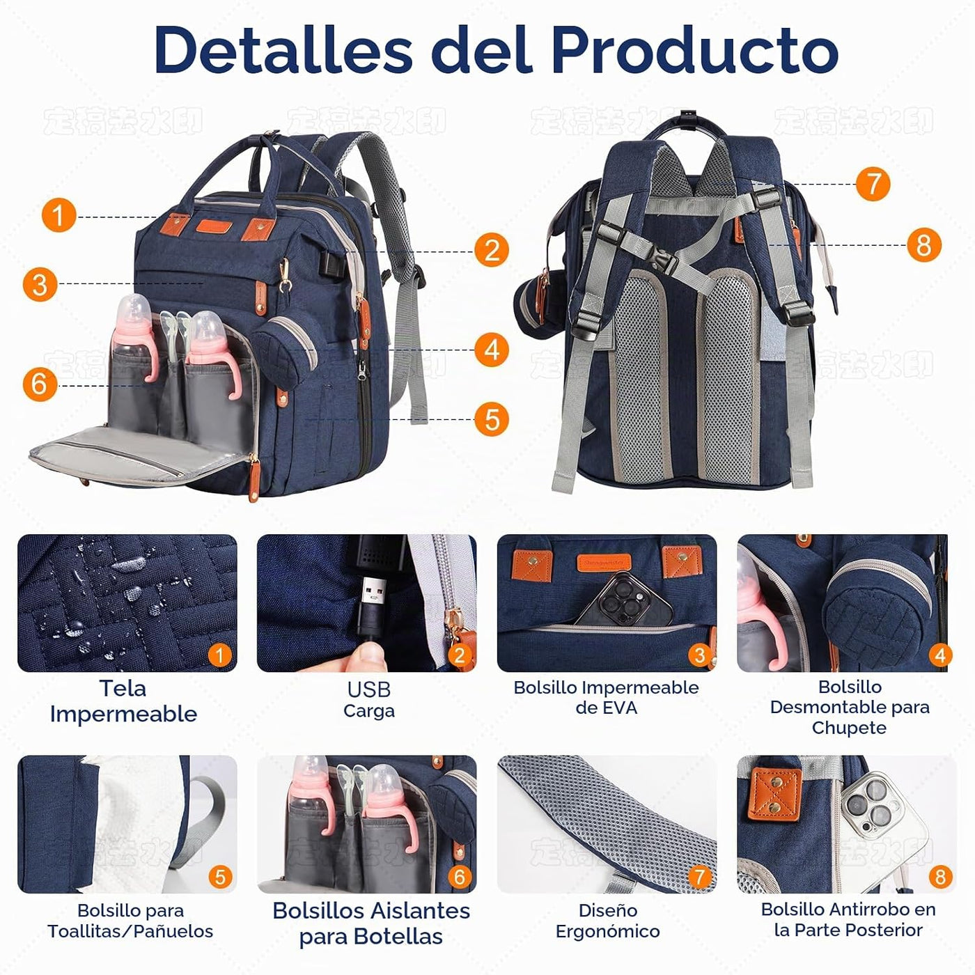 Mochila para pañales para bebé, con estación de cambio de pañales,...