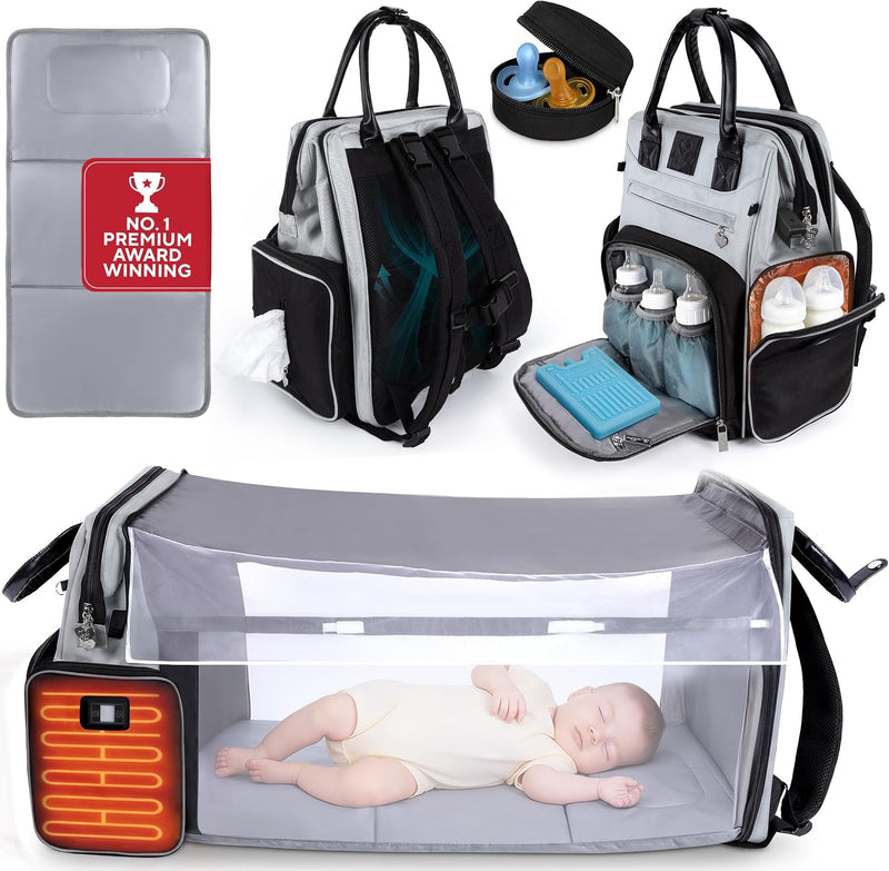 Bolsa de pañales para bebé premium con cambiador, mochila para paña...