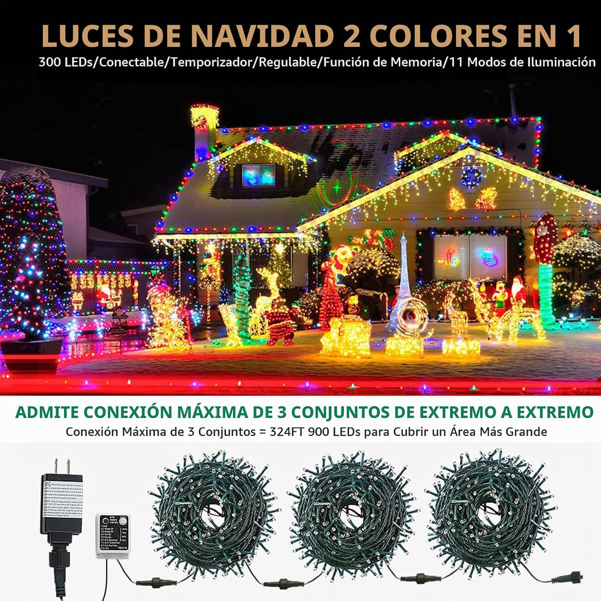 MZD8391 Cadena de luces de Navidad que cambian de color para exteri...
