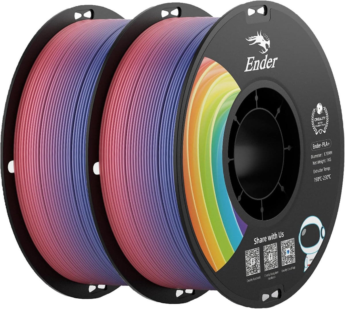 Creality PLA+ Filamento 1.75mm Arcoíris 2KG, Filamento para Impreso...