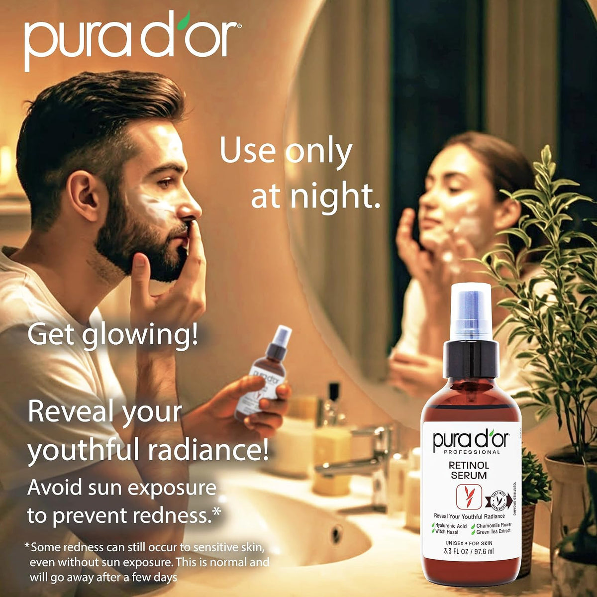 PURA D'OR Suero facial de retinol tratamiento nocturno para ton...