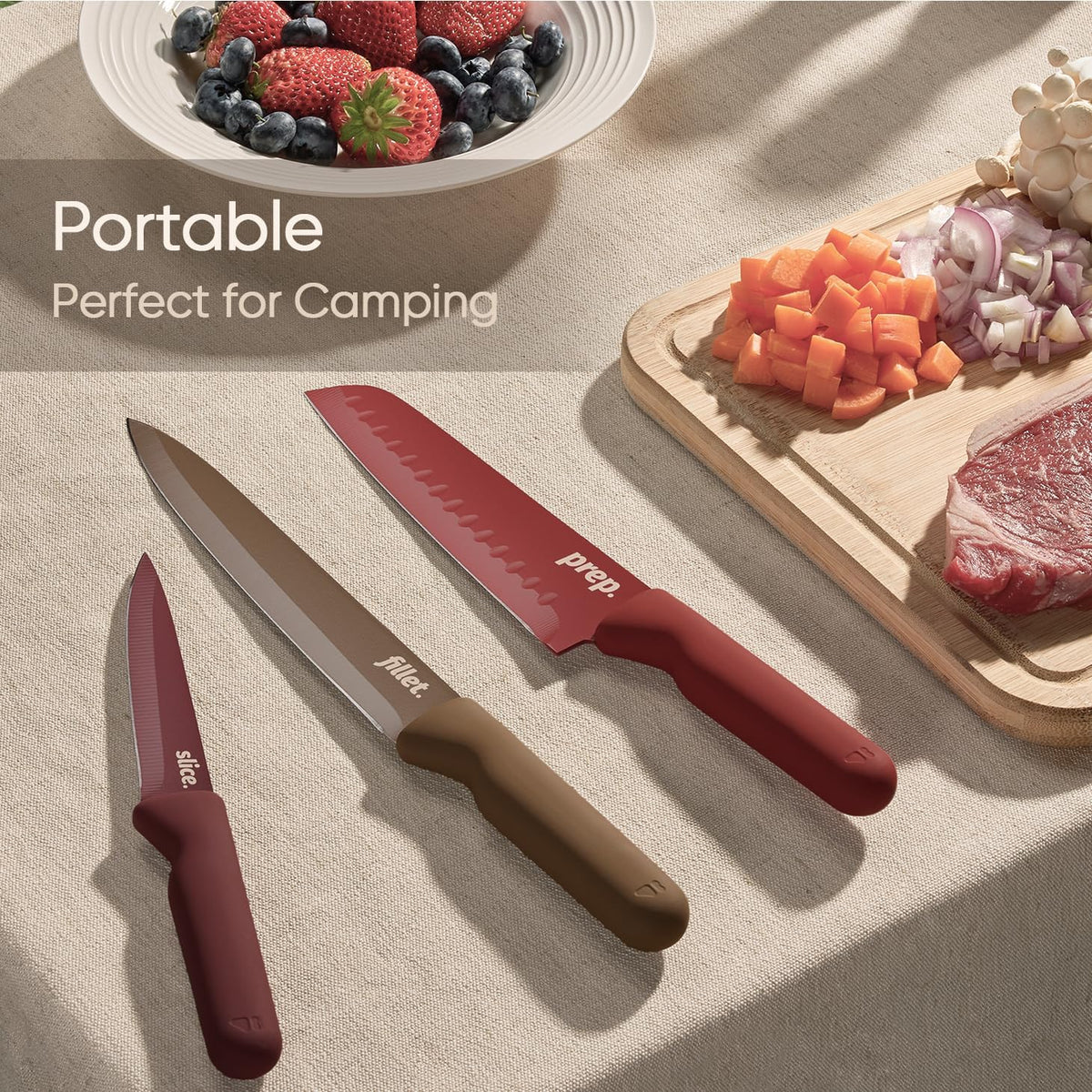 CAROTE - Juego de cuchillos de cocina, 6 cuchillos florales con 6 p...