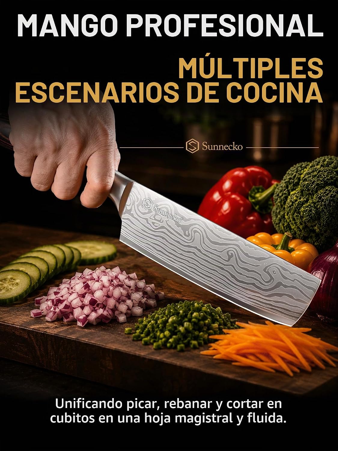 Sunnecko Nakiri - Cuchillo de chef de 7 pulgadas para cortar carne...