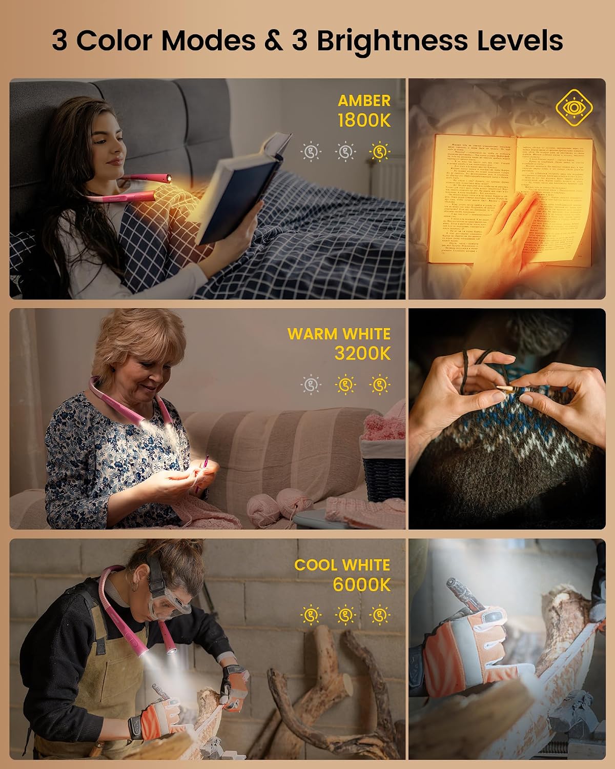 Glocusent Luz LED de lectura para el cuello, luz de libro para leer...
