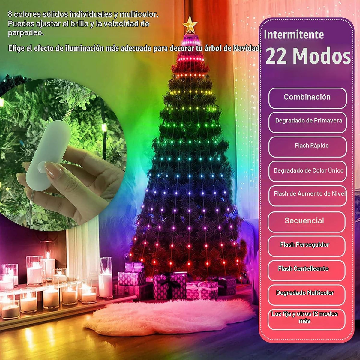 Luces inteligentes para árbol de Navidad, línea colgante de 6.5 pie...