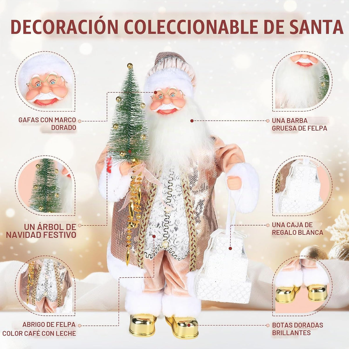 Gfilay Papá Noel de oro latte animado de 18 pulgadas con música y |...